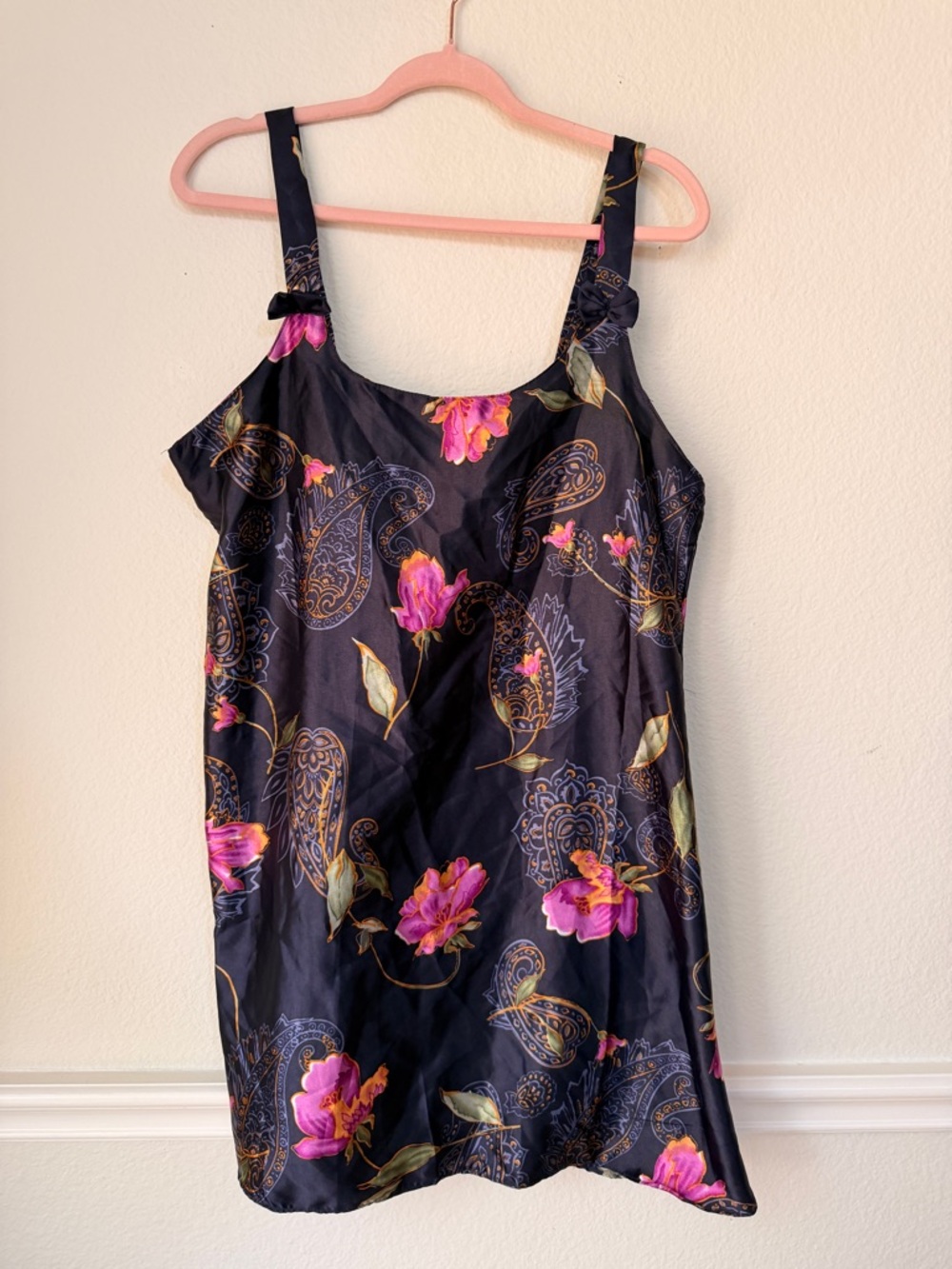 Vintage inspired Satin Floral Slip Dress‎ L Paisley Cottagecore Dark Romance